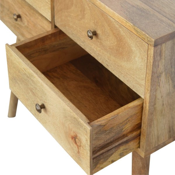 Solid Mango Wood Oak Finished Nordic 4 Drawer Console - Image 4