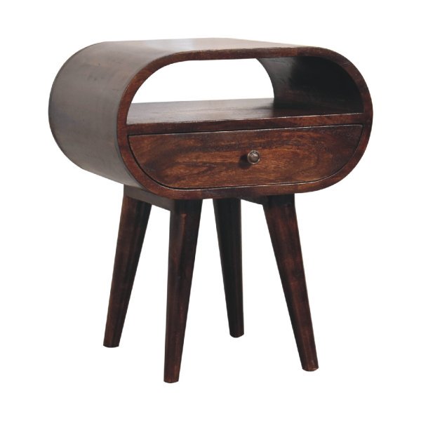 Solid Mango Wood California Walnut 1 Drawer 1 Slot Rounded Bedside - Image 3