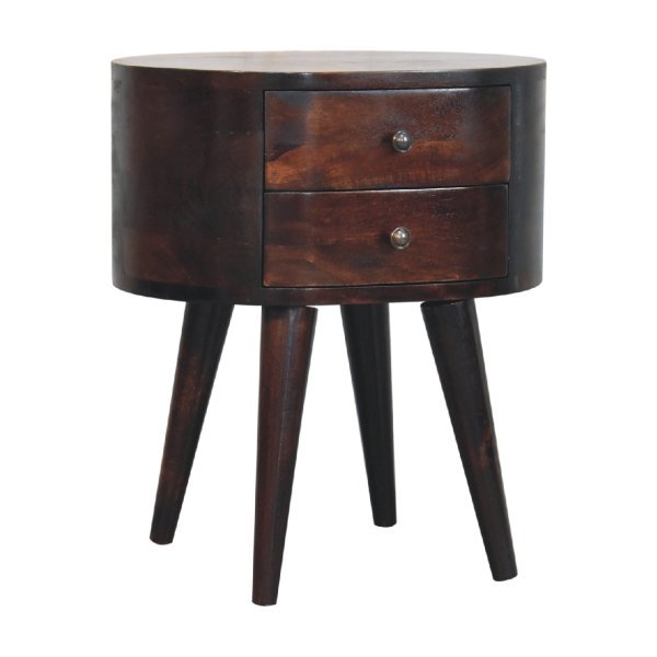 Solid Mango Wood California Walnut Finished 2 Drawer Rounded Bedside Table - Image 4