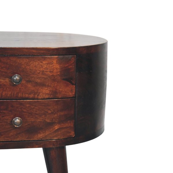 Solid Mango Wood California Walnut Finished 2 Drawer Rounded Bedside Table - Image 5