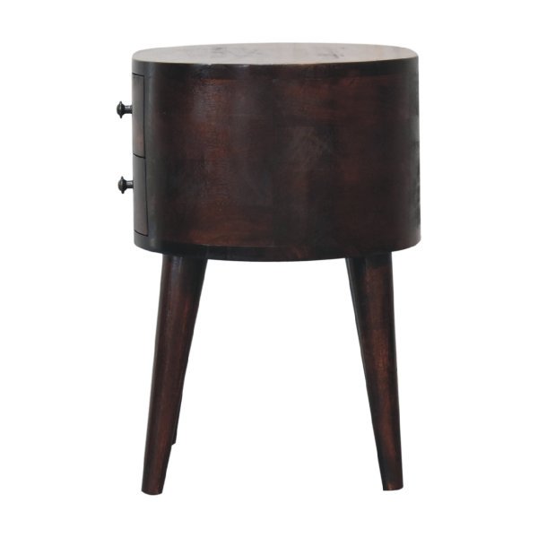 Solid Mango Wood California Walnut Finished 2 Drawer Rounded Bedside Table - Image 8