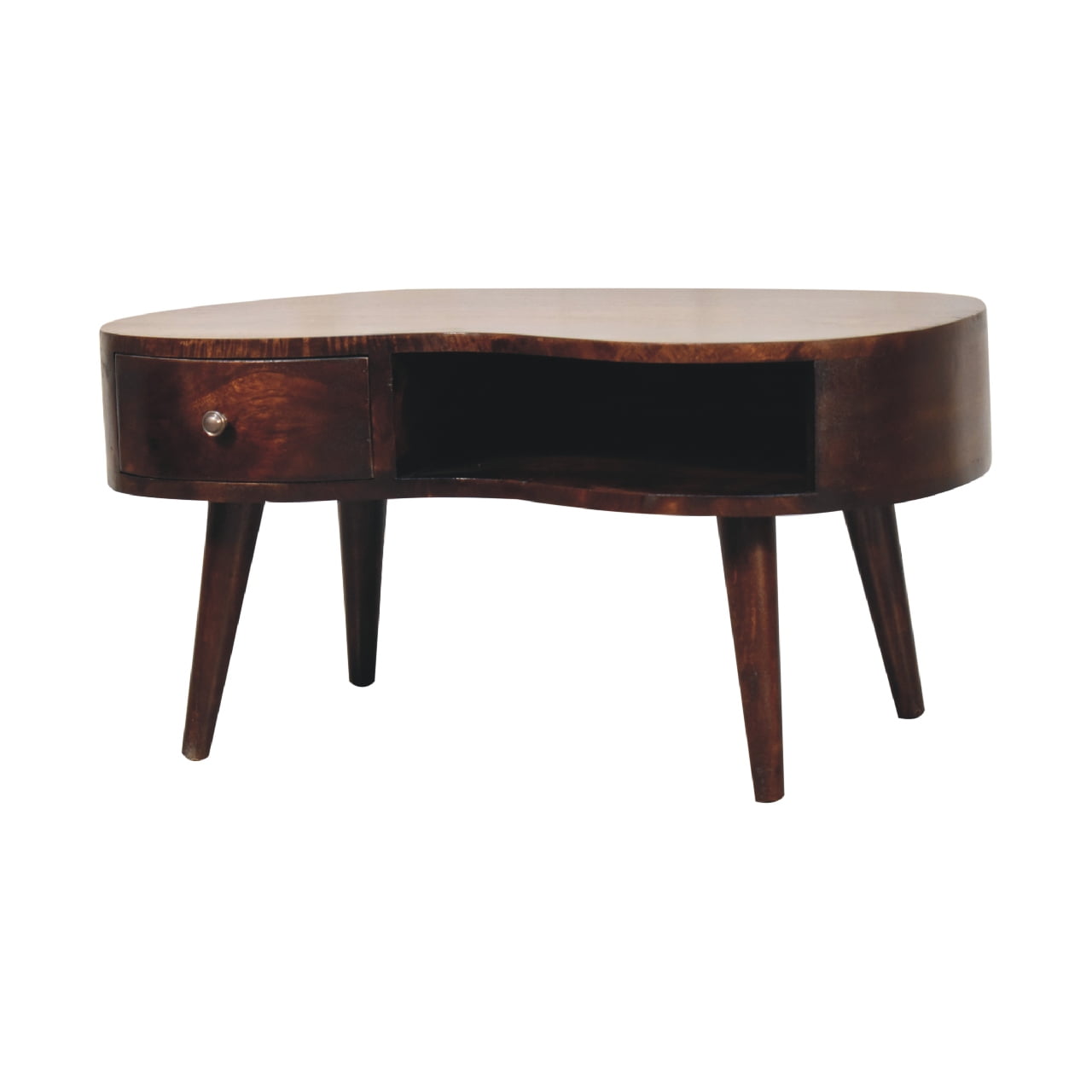 Solid Mango Wood California Walnut 1 Drawer 1 Slot Wave Coffee Table - Image 2