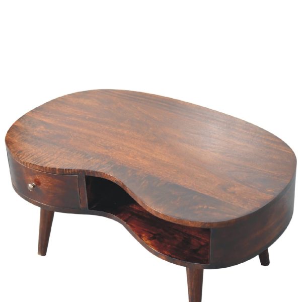Solid Mango Wood California Walnut 1 Drawer 1 Slot Wave Coffee Table - Image 5