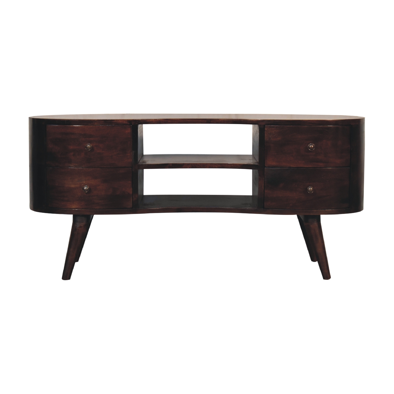 Solid Mango Wood California Walnut Finished 4 Drawer 2 Slot Wave Entertainment Unit - Image 2