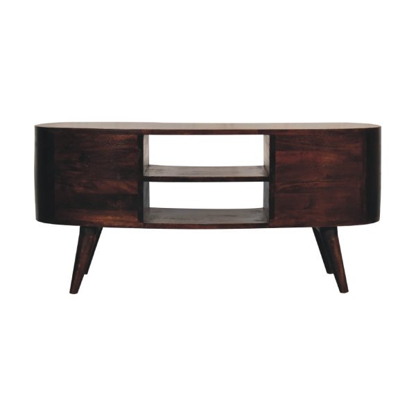 Solid Mango Wood California Walnut Finished 4 Drawer 2 Slot Wave Entertainment Unit