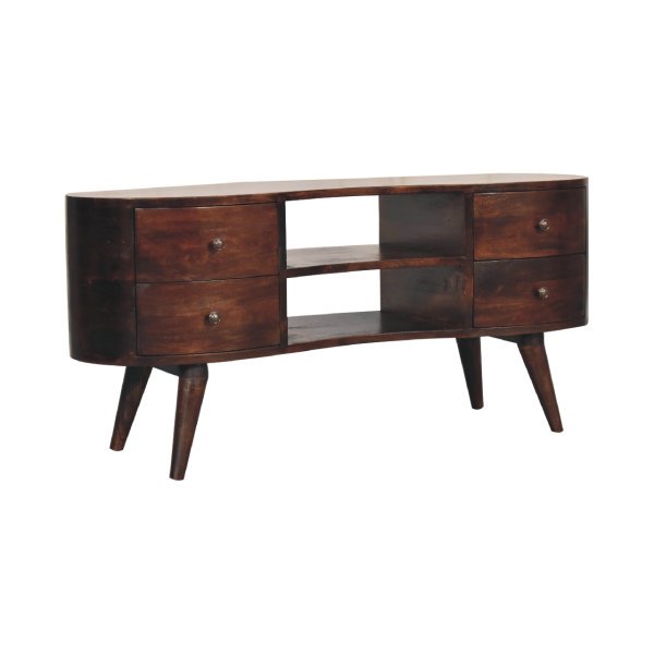 Solid Mango Wood California Walnut Finished 4 Drawer 2 Slot Wave Entertainment Unit - Image 4