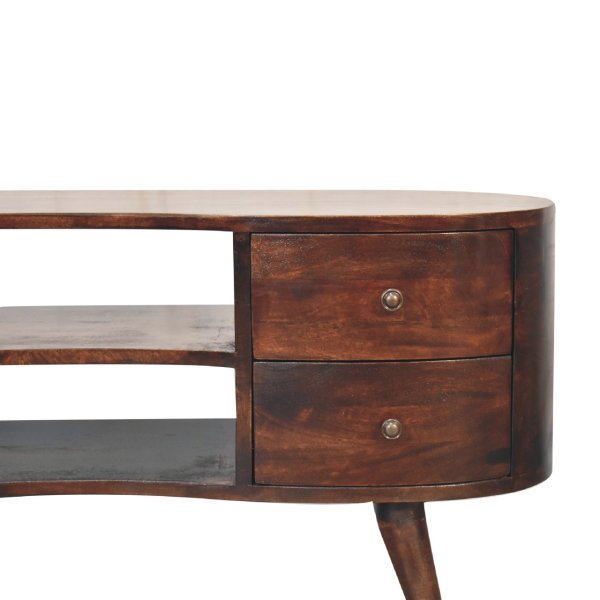 Solid Mango Wood California Walnut Finished 4 Drawer 2 Slot Wave Entertainment Unit - Image 5