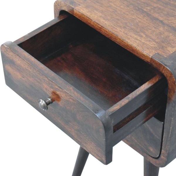 Solid Mango Wood California Walnut 2 Drawer Mini Curved Bedside - Image 6