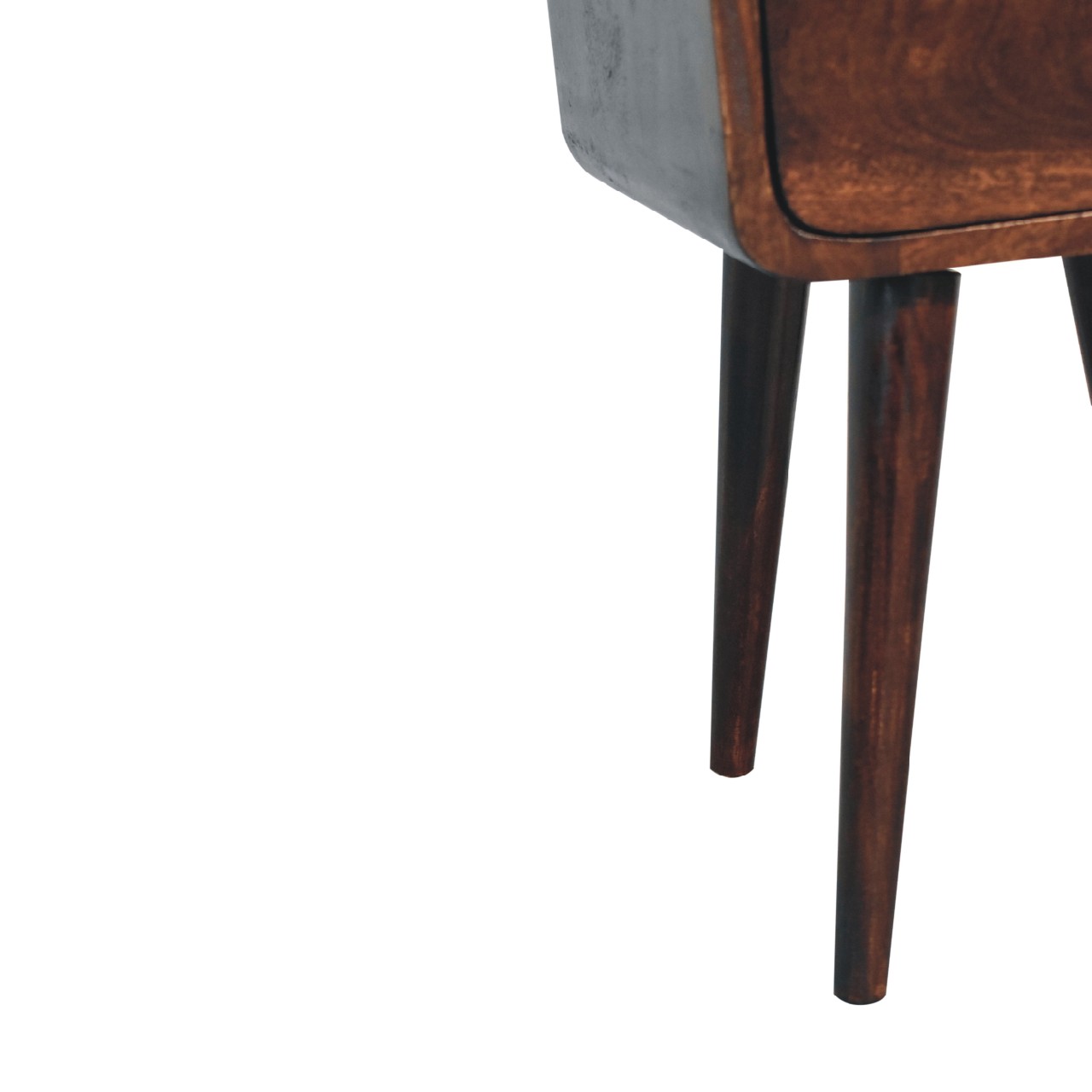 Solid Mango Wood California Walnut 2 Drawer Mini Curved Bedside - Image 7