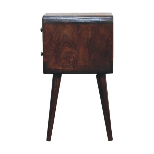 Solid Mango Wood California Walnut 2 Drawer Mini Curved Bedside - Image 8