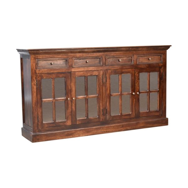 Solid Mango Wood California Walnut 4 Glass Doors 4 Drawers Sideboard - Image 2