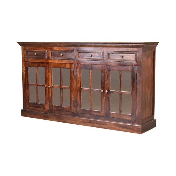 Solid Mango Wood California Walnut 4 Glass Doors 4 Drawers Sideboard - Image 3