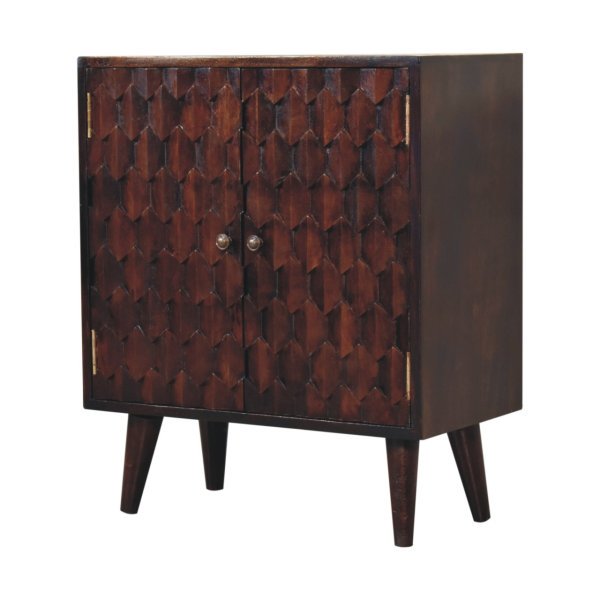 Solid Mango Wood California Walnut Finished 2 Door Mini Pineapple Carved Cabinet - Image 9