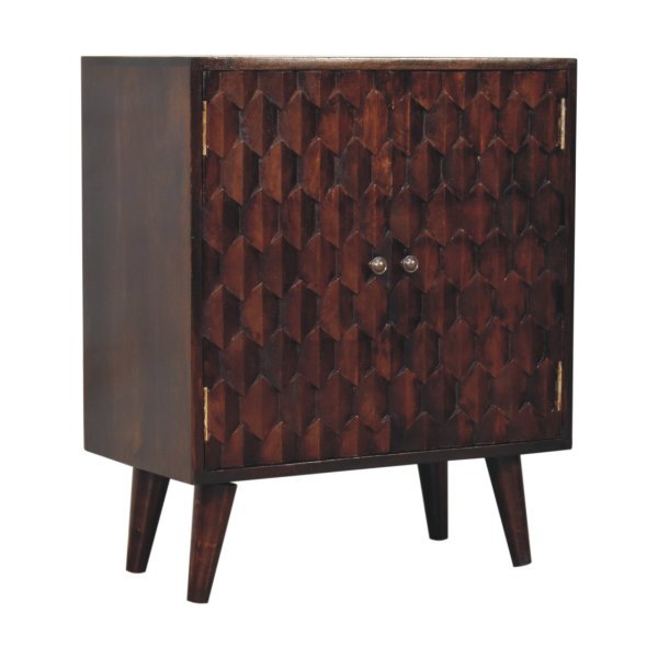 Solid Mango Wood California Walnut Finished 2 Door Mini Pineapple Carved Cabinet - Image 8