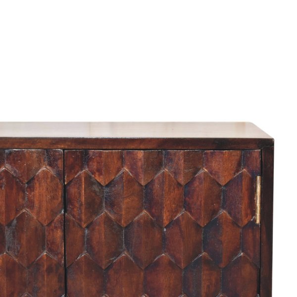 Solid Mango Wood California Walnut Finished 2 Door Mini Pineapple Carved Cabinet - Image 7