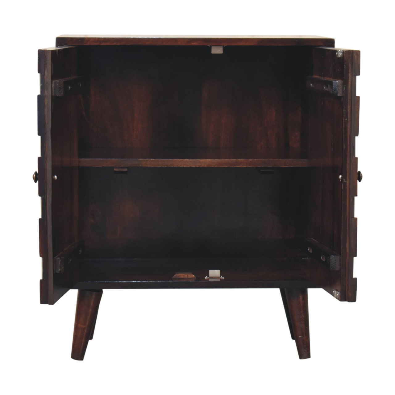 Solid Mango Wood California Walnut Finished 2 Door Mini Pineapple Carved Cabinet - Image 5