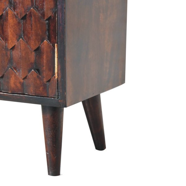 Solid Mango Wood California Walnut Finished 2 Door Mini Pineapple Carved Cabinet - Image 4