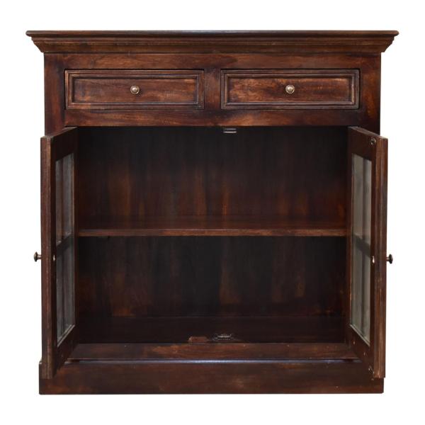 Solid Mango Wood California Walnut Finished 2 Glass Doors 2 Drawers Cabinet - Image 8