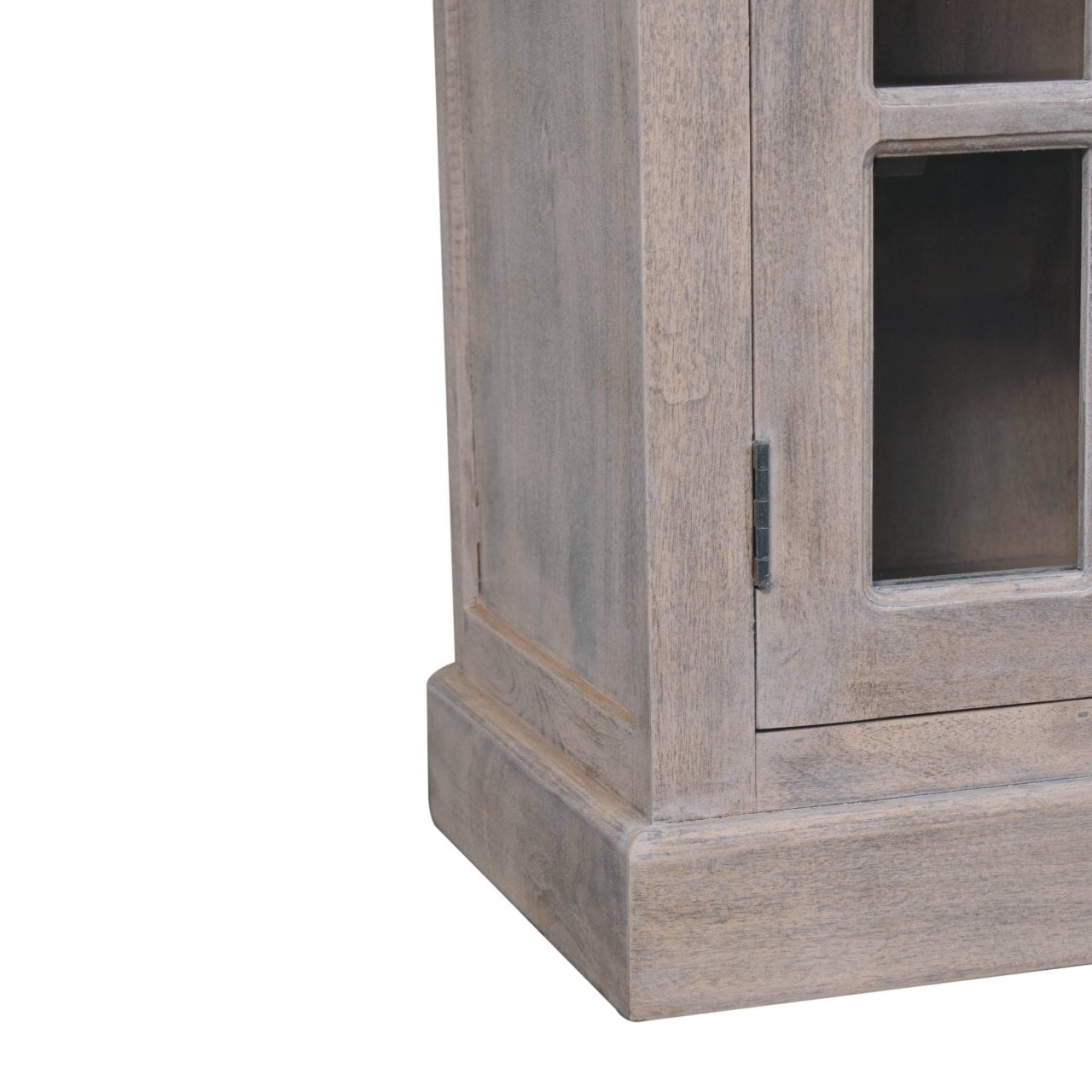 Solid Mango Wood Stone Wash Finished 2 Glass Doors 2 Drawers Cabinet - Image 7