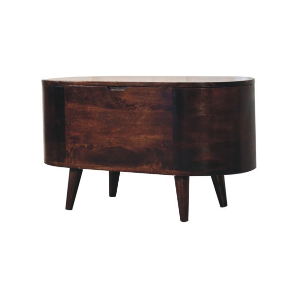 Solid Mango Wood California Walnut Finished Rounded Ottoman/Blanket Box - Image 2