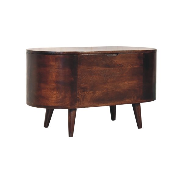 Solid Mango Wood California Walnut Finished Rounded Ottoman/Blanket Box - Image 3