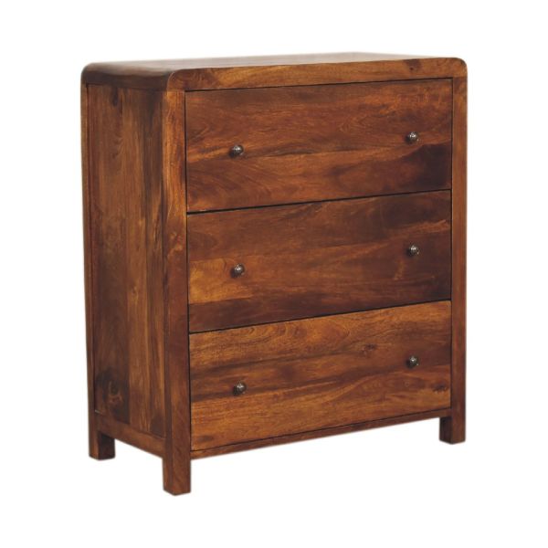 Solid Mango Wood Chestnut Finished 3 Drawer Aspen Chest - Image 2