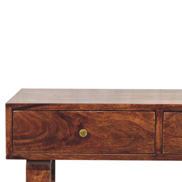 Solid Mango Wood Chestnut Finished 2 Drawer Tula Console Table - Image 4