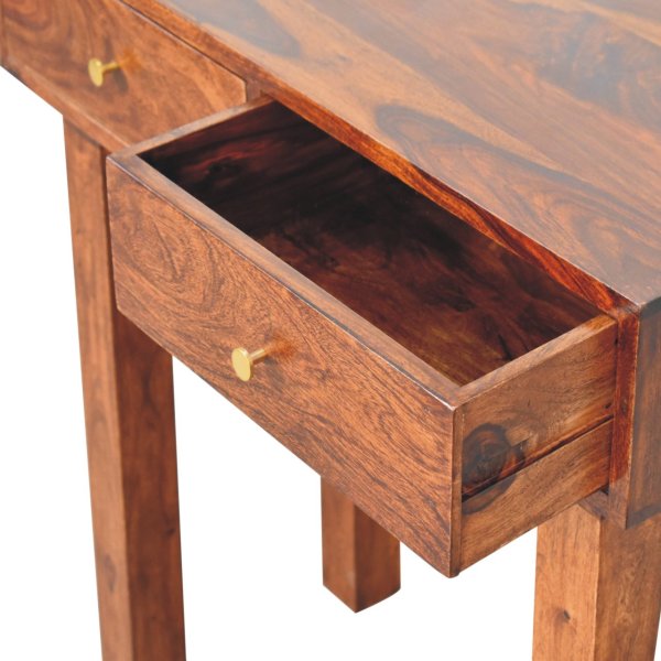 Solid Mango Wood Chestnut Finished 2 Drawer Tula Console Table - Image 6