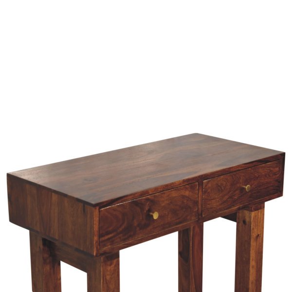 Solid Mango Wood Chestnut Finished 2 Drawer Tula Console Table - Image 7