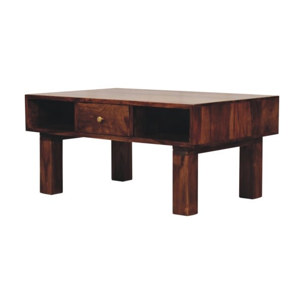 Solid Sheesham Wood Chestnut Finished 2 Drawer Tula Coffee Table - Image 2