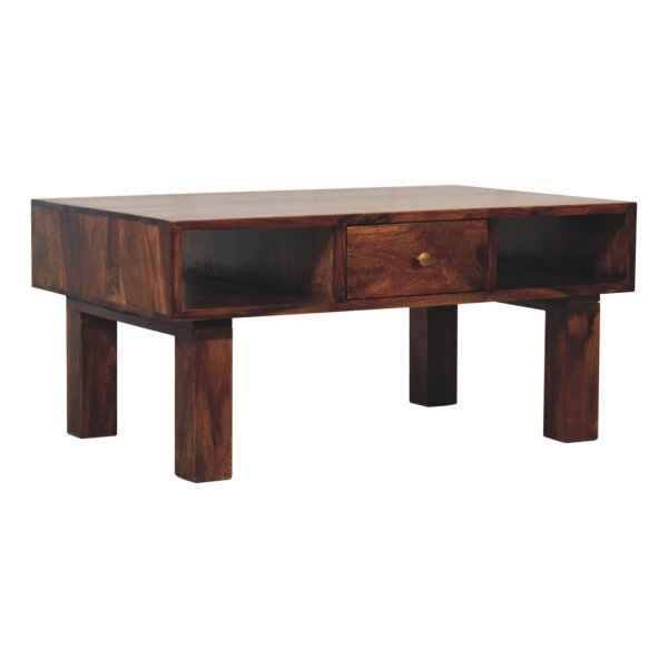 Solid Sheesham Wood Chestnut Finished 2 Drawer Tula Coffee Table - Image 3