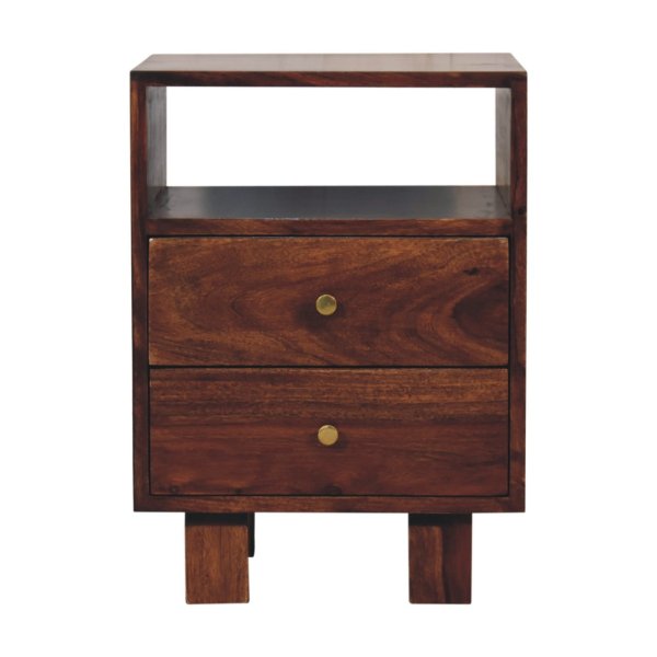 Solid Sheesham Wood Chestnut Finished 2 Drawer Tula Bedside