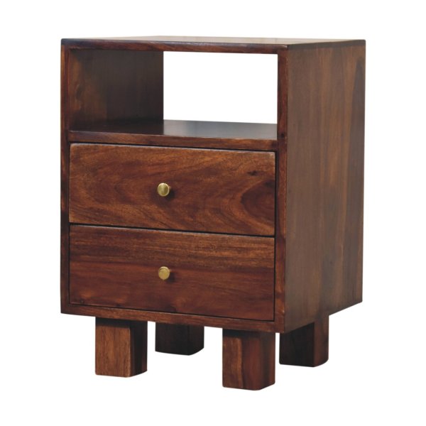 Solid Sheesham Wood Chestnut Finished 2 Drawer Tula Bedside - Image 3