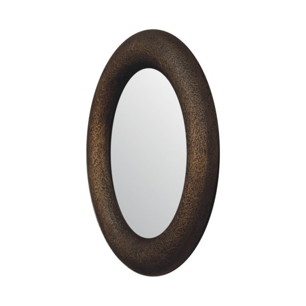 Solid Mango Wood Natural Finished Round Metallic Hammered Mirror - Image 3