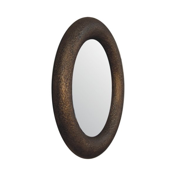 Solid Mango Wood Natural Finished Round Metallic Hammered Mirror - Image 2