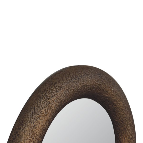 Solid Mango Wood Natural Finished Round Metallic Hammered Mirror - Image 5
