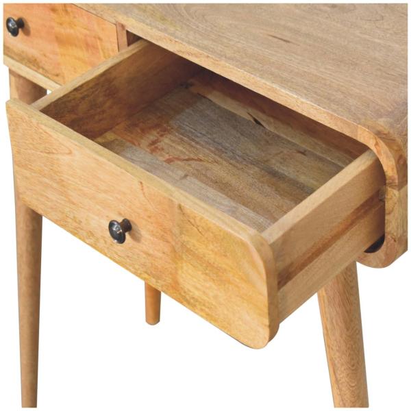 Solid Mango Wood Oak Finish 2 Drawer Curved Hallway Table - Image 6