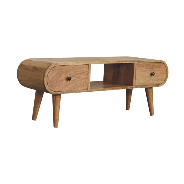 Solid Mango Wood Oak Finished 2 Drawer Circular TV Unit - Image 3