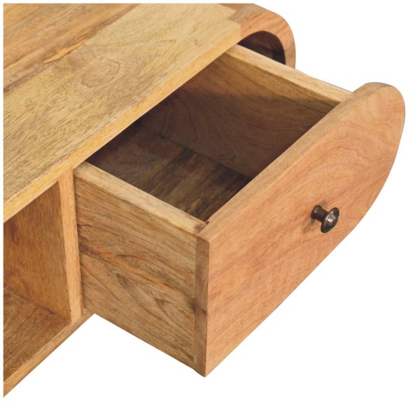 Solid Mango Wood Oak Finished 2 Drawer Circular TV Unit - Image 6