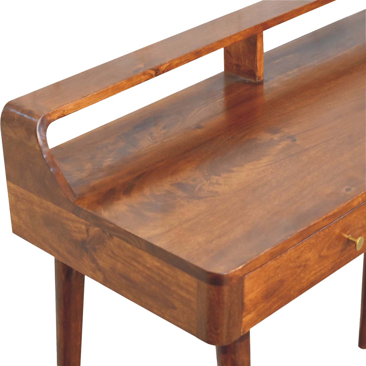 Solid Mango Wood Chestnut Finished 2 Drawer Gallery Back Console Table - Image 5