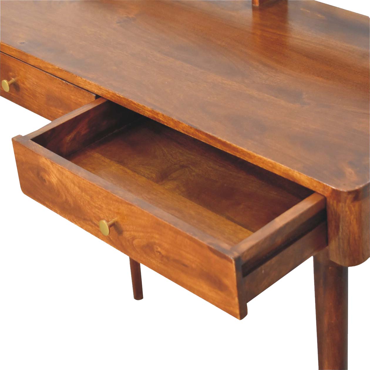 Solid Mango Wood Chestnut Finished 2 Drawer Gallery Back Console Table - Image 6