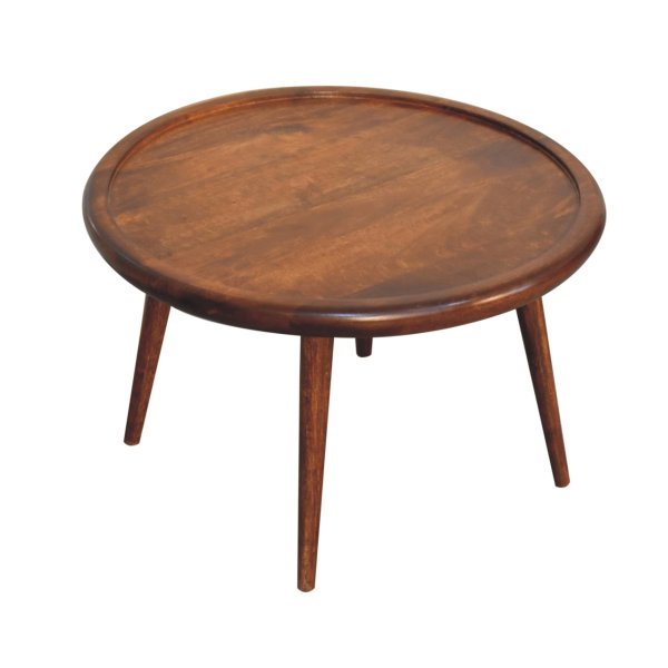 Solid Mango Wood Chestnut Finished Plate with Rim Coffee Table - Image 7