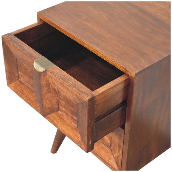 Solid Mango Wood Chestnut Finished 2 Drawer Quad Pattern Bedside - Image 6