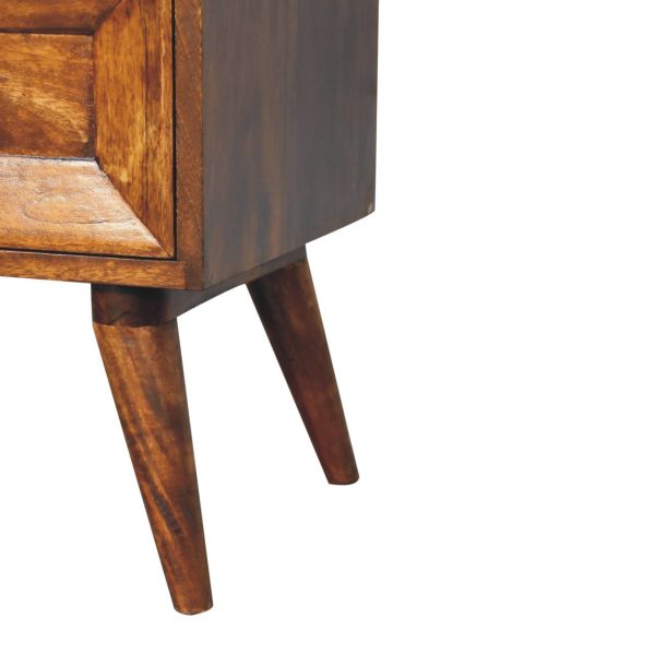 Solid Mango Wood Chestnut Finished 2 Drawer Quad Pattern Bedside - Image 7