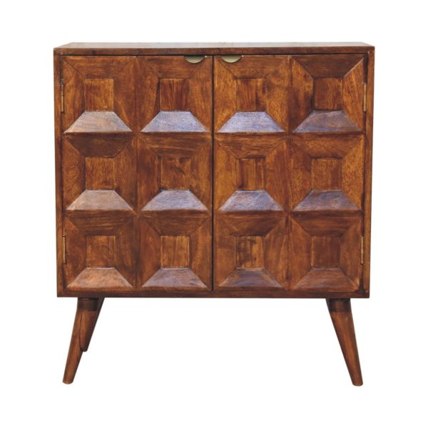 Solid Mango Wood Solid Chestnut Finished 2 Drawer Quad Pattern Cupboard
