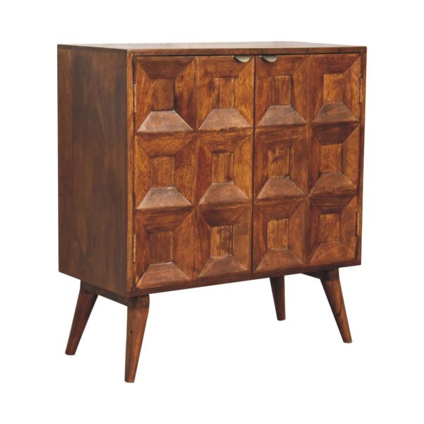 Solid Mango Wood Solid Chestnut Finished 2 Drawer Quad Pattern Cupboard - Image 2