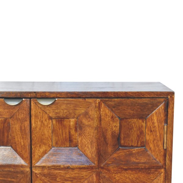 Solid Mango Wood Solid Chestnut Finished 2 Drawer Quad Pattern Cupboard - Image 4