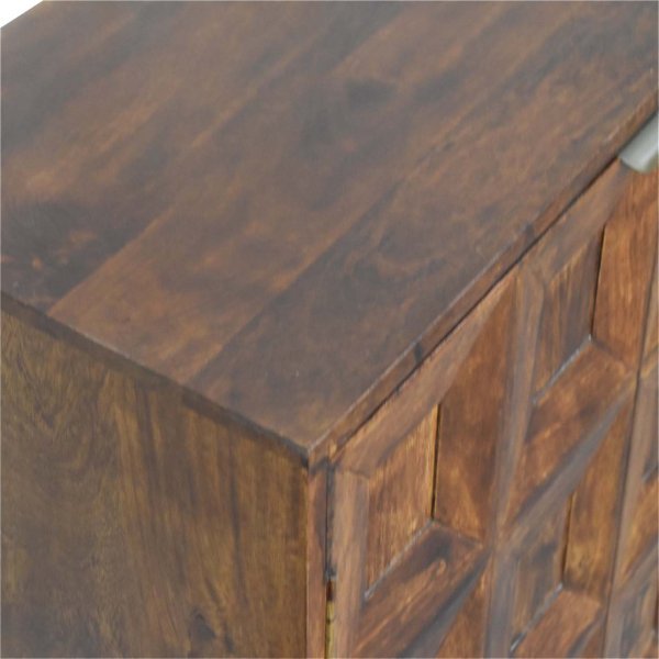 Solid Mango Wood Solid Chestnut Finished 2 Drawer Quad Pattern Cupboard - Image 5