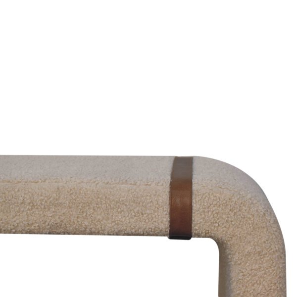 Solid Mango Wood Boucle Upholstered with Leather Straps Bench - Image 4