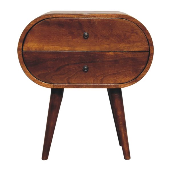 Solid Mango Wood Chestnut Finished 2 Drawer Large Rounded Bedside - Image 2